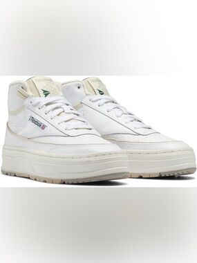 Reebok Women’s White Leather Platform Sneakers with Cream Accents